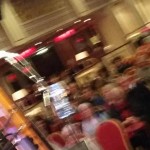 A quick if blurry shot through the curtains as the crowd wait for Tullamore Rhymers Club to open for The Fureys