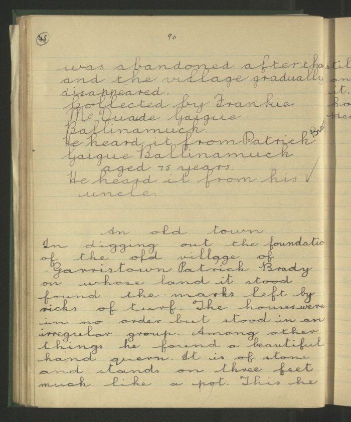 Scans of the Irish Folklore Commissions record from folklore of Garristown in Longford