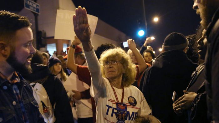 Woman gives Nazi salute at Donald Trump rally in Chicago