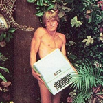 Adam with an Apple PC in the Garden of Eden