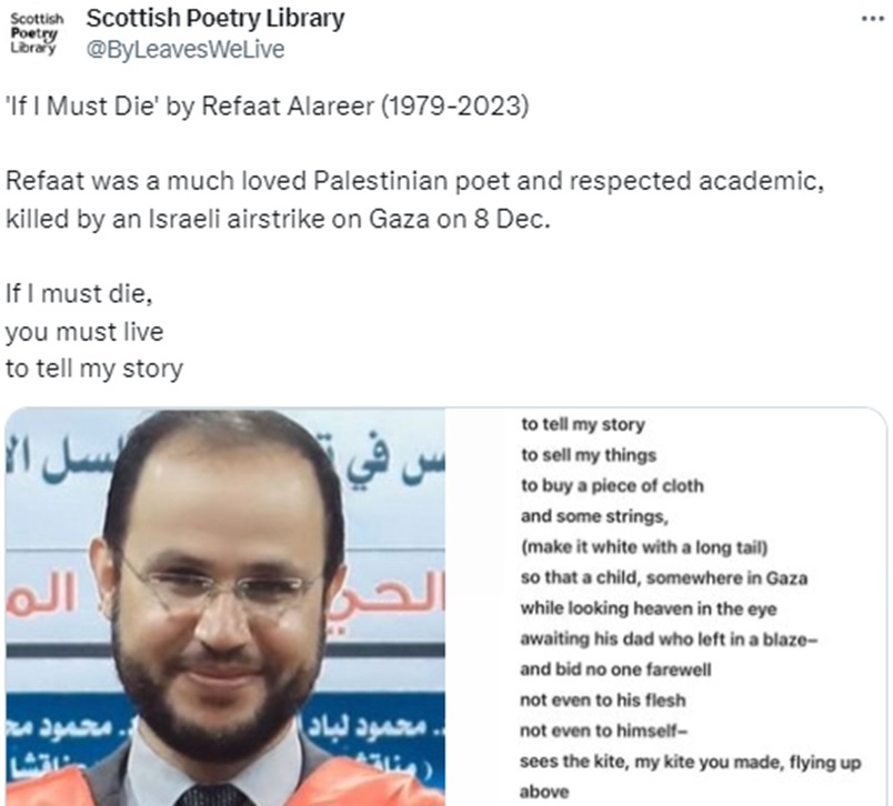 Refaat Alareer - poet killed in Palestine in the 2023 Gaza War